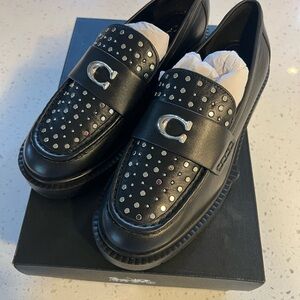 Coach Black Loafers with Silver Accents